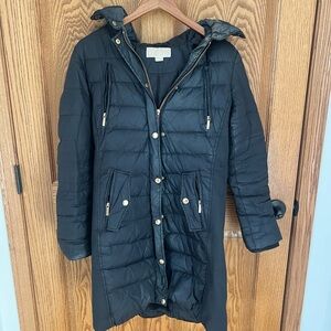 Michael Kors Quilted Black Puffer Coat with Gold Details